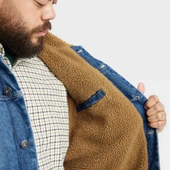 Goodfellow & Co. Men's Size Large Faux Shearling Lined Denim Trucker Jacket NWT - Picture 2 of 3